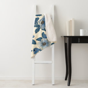 Blue Floral Gold Glitzer Japanisch Ukiyo-e Sherpadecke