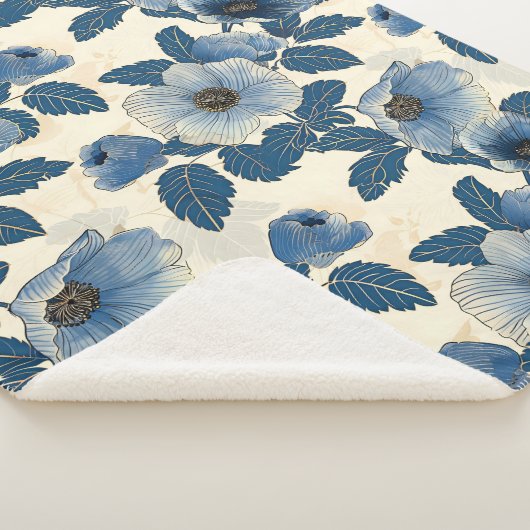 Blue Floral Gold Glitzer Japanisch Ukiyo-e Sherpadecke (3/4)