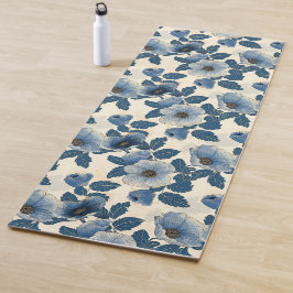 Blue Floral Gold Glitzer Japanisch Ukiyo-e Yogamatte