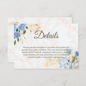 Blue Floral Gold Marmor Hochzeitskarte Begleitkarte (Vorne/Hinten)