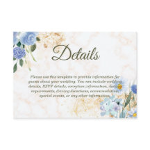 Blue Floral Gold Marmor Hochzeitskarte