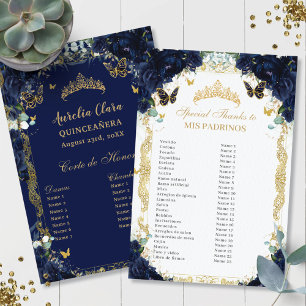 Blue Floral Gold Quinceañera Padrinos Corte