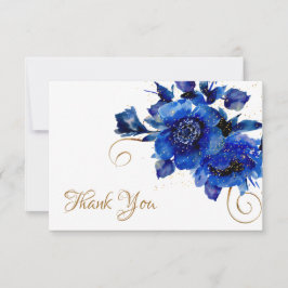 Blue Floral Gold Swirl Hochzeit Vielen Dank Dankeskarte