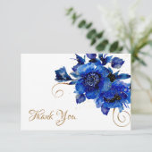 Blue Floral Gold Swirl Hochzeit Vielen Dank Dankeskarte (Stehend Vorderseite)