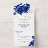 Blue Floral Gold Swirl Wedding All In One Einladung (Innen Boden)