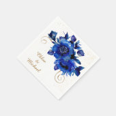 Blue Floral Gold Swirl Wedding Napkins Serviette (Ecke)
