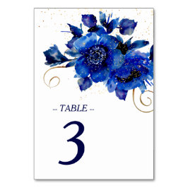 Blue Floral Gold Swirl Wedding Tischnummer