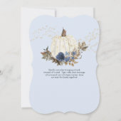Blue Floral Gold White Pumpkin Baby Dusche Einladung (Rückseite)