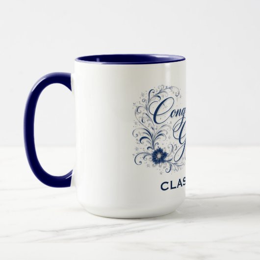 Blue Floral Graduation Script with Custom Year Tasse (Links)