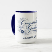 Blue Floral Graduation Script with Custom Year Tasse (Vorderseite Links)