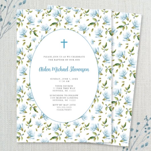 Blue Floral Grandmillenial baptism invitation Einladung
