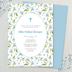 Blue Floral Grandmillenial Taufen Einladung