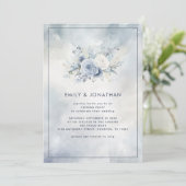 Blue Floral Gray Watercolor Wedding Abend laden Einladung (Stehend Vorderseite)