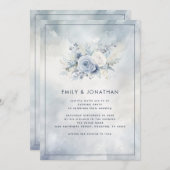 Blue Floral Gray Watercolor Wedding Abend laden Einladung (Vorne/Hinten)