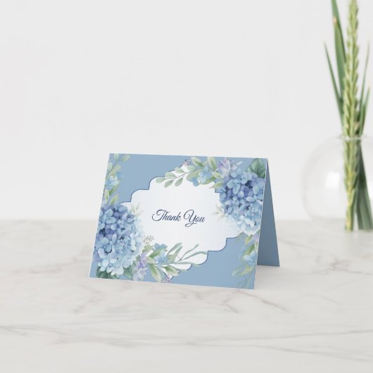 Blue Floral Green Leaves Frame Elegant Wedding Dankeskarte (Vorderseite)