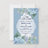 Blue Floral Green Leaves Frame Elegant Wedding Save The Date (Vorderseite)