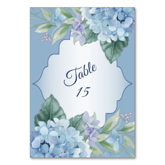 Blue Floral Green Leaves Frame Wedding Party Tischnummer (Vorderseite)