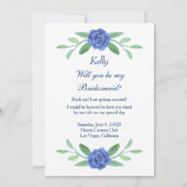 Blue Floral Greenerity Foliage Bridesmaid Card Einladung (Vorderseite)