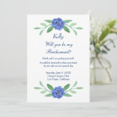 Blue Floral Greenerity Foliage Bridesmaid Card Einladung (Stehend Vorderseite)