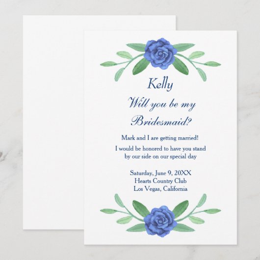 Blue Floral Greenerity Foliage Bridesmaid Card Einladung (Vorne/Hinten)