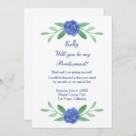 Blue Floral Greenerity Foliage Bridesmaid Card Einladung