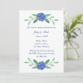 Blue Floral Greenerity Foliage Engagement Party Einladung (Stehend Vorderseite)