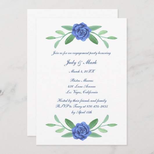 Blue Floral Greenerity Foliage Engagement Party Einladung (Vorne/Hinten)