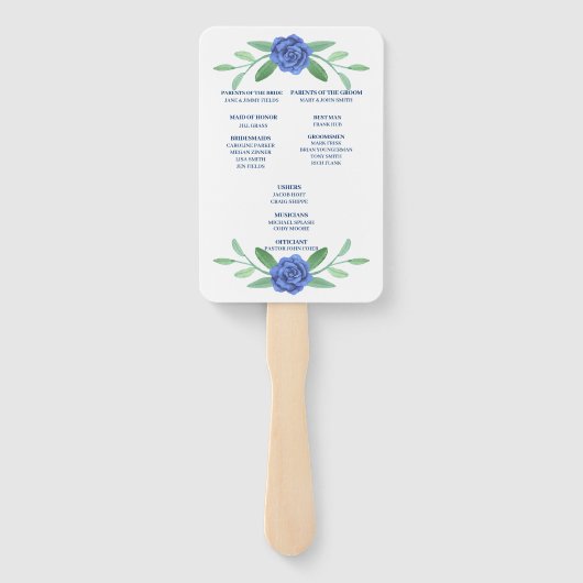 Blue Floral Greenerity Foliage Hochzeitsprogramm F Fächer (Rückseite)