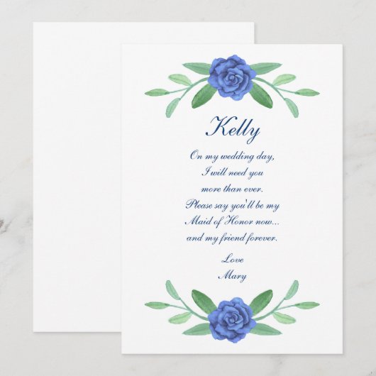 Blue Floral Greenerity Foliage Trauzeugin Card Einladung (Vorne/Hinten)