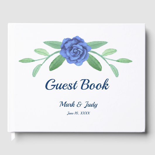 Blue Floral Greenerity Foliage Wedding Gästebuch (Vorderseite)