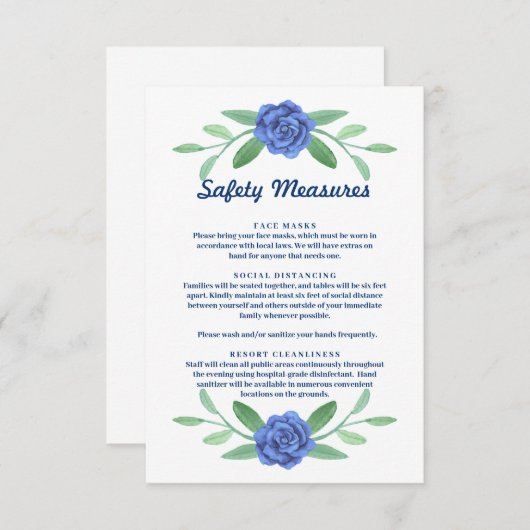 Blue Floral Greenery Foliage Safety Measures Card (Vorne/Hinten)