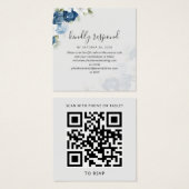 Blue Floral Greenery QR Code Wedding RSVP Card (Vorne & Hinten)