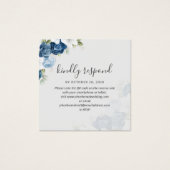 Blue Floral Greenery QR Code Wedding RSVP Card (Vorderseite)