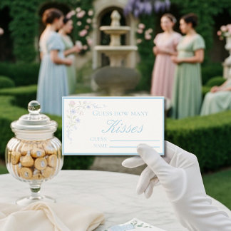 Blue Floral "Guess How Many Kisses" Bridal Game Begleitkarte