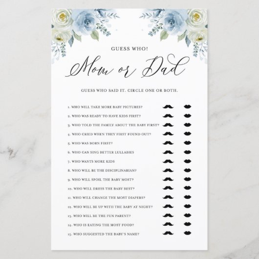 Blue Floral Guess Wer Mama oder Vater Baby Duschsp (Vorderseite)