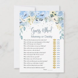 Blue Floral Guess Who Baby Shower Games Einladung