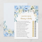 Blue Floral Guess Who Baby Showspiele Einladung (Vorne/Hinten)