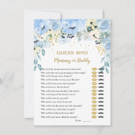 Blue Floral Guess Who Baby Showspiele Einladung
