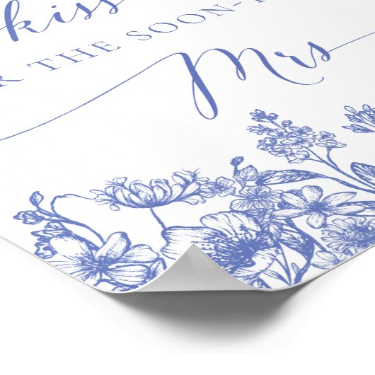 Blue Floral Guess Wie viele Kisses Bridal Sign Poster (Ecke)