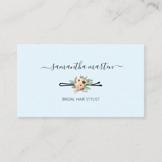 Blue Floral Hair Stylist Visitenkarte (Vorderseite)