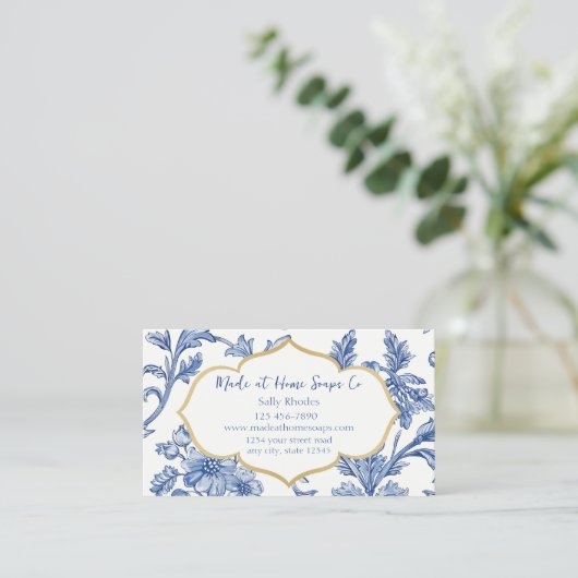 Blue Floral Handmade Soap Company Visitenkarte (Stehend Vorderseite)