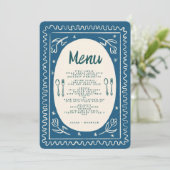 Blue Floral Handwriting Modern Wedding Menu Einladung (Stehend Vorderseite)