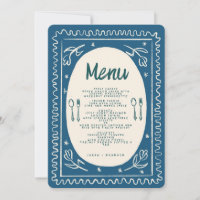 Blue Floral Handwriting Modern Wedding Menu