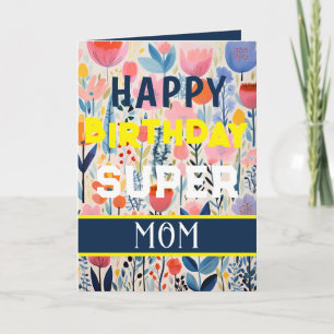 Blue Floral Happy Birthday Karte