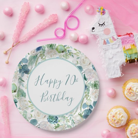 Blue Floral Happy Geburtstag Teller (Party)