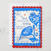 Blue Floral Heart Papel Picado Mexican Wedding Einladung (Vorderseite)