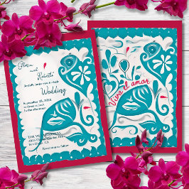 Blue Floral Heart Papel Picado Mexican Wedding Einladung