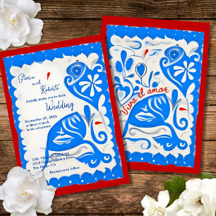 Blue Floral Heart Papel Picado Mexican Wedding Einladung