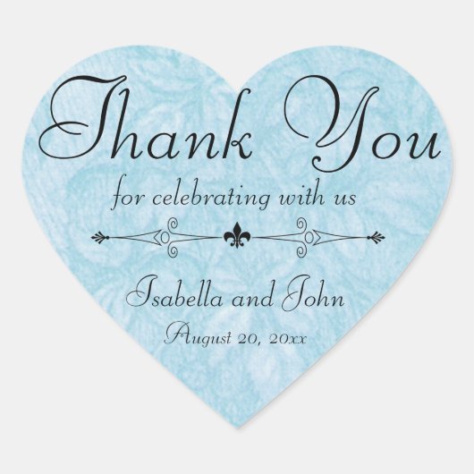 Blue Floral Heart Shaped Summer Wedding Sticker (Vorderseite)