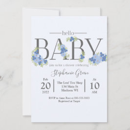 Blue Floral Hello Baby - Einladung zur Dusche
